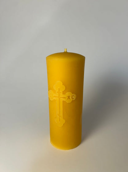 100% USA Beeswax Pillar Candle | Catholic Cross Design | 3 sizes