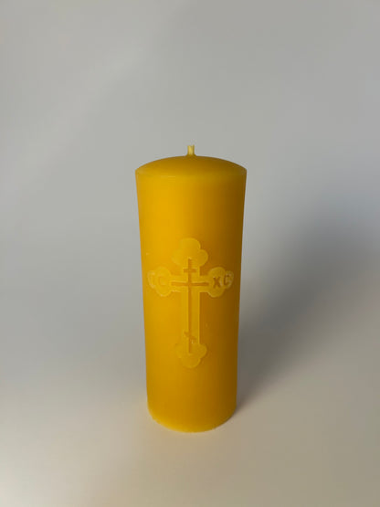 100% USA Beeswax Pillar Candle | Catholic Cross Design | 3 sizes