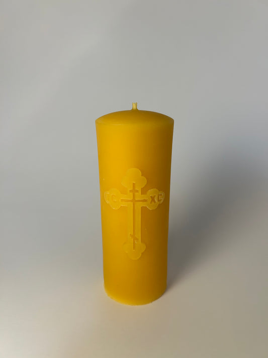 100% USA Beeswax Pillar Candle | Catholic Cross Design | 3 sizes